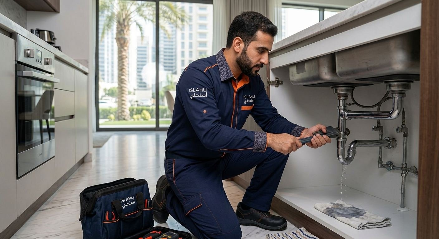 سباك يصلح تمديدات المياه